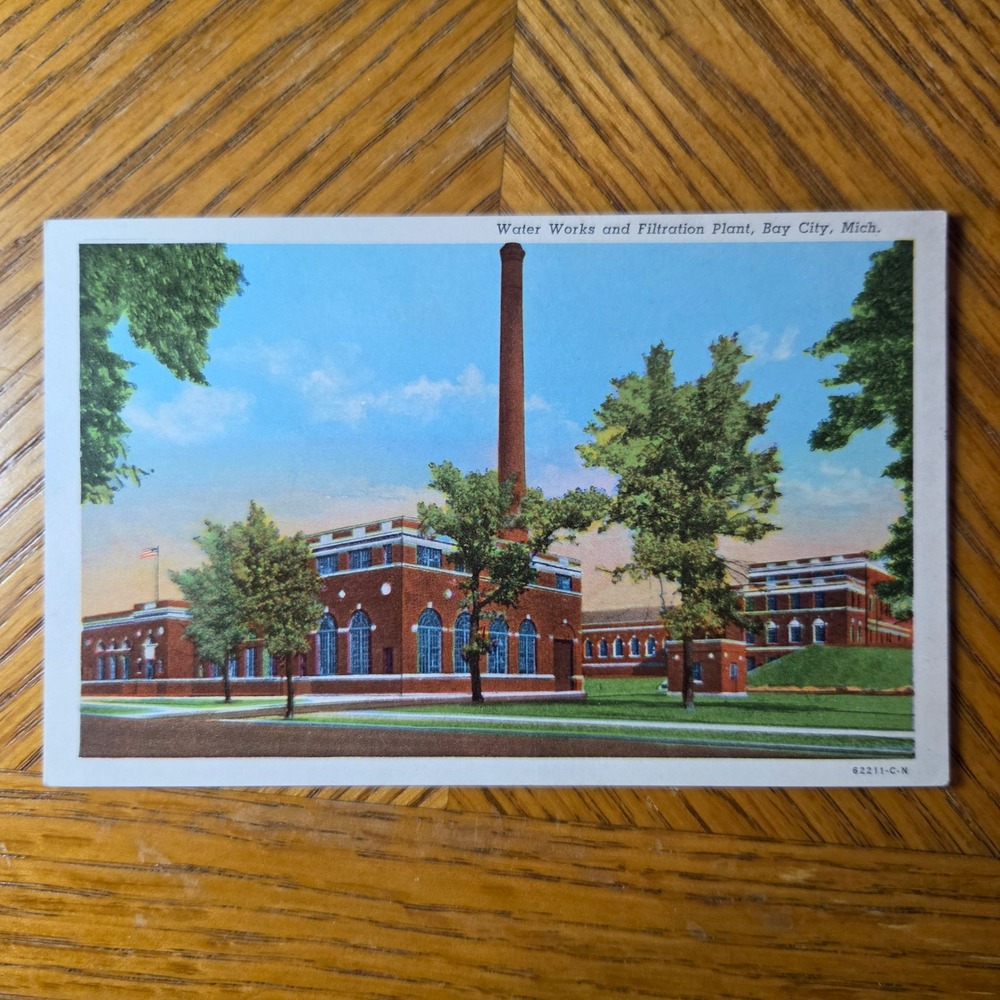 Water Works and Filtration Plant Bay City Michigan Postcard CT American Art
